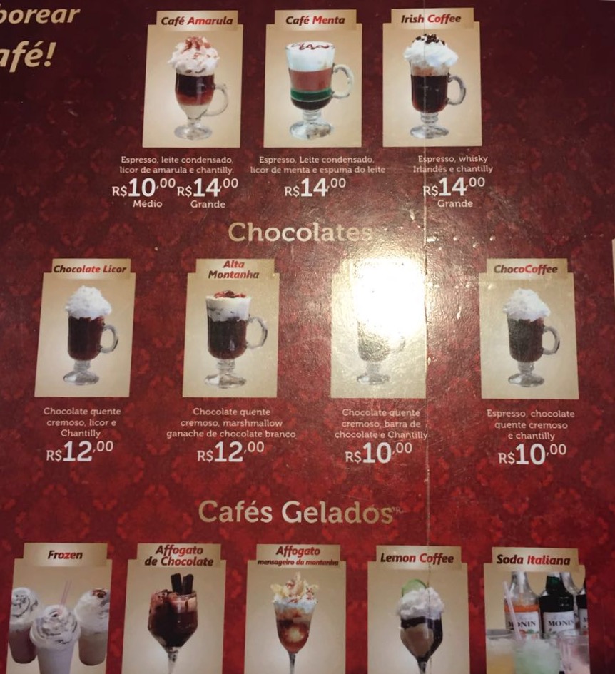 A carta de cafés do Mensageiro da Montanha. Bela carta, por sinal!