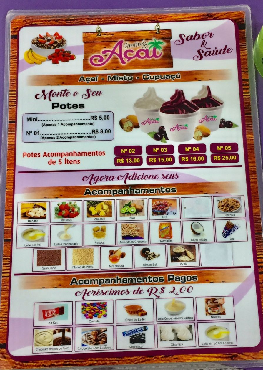 cantinho do açaí criciuma menu