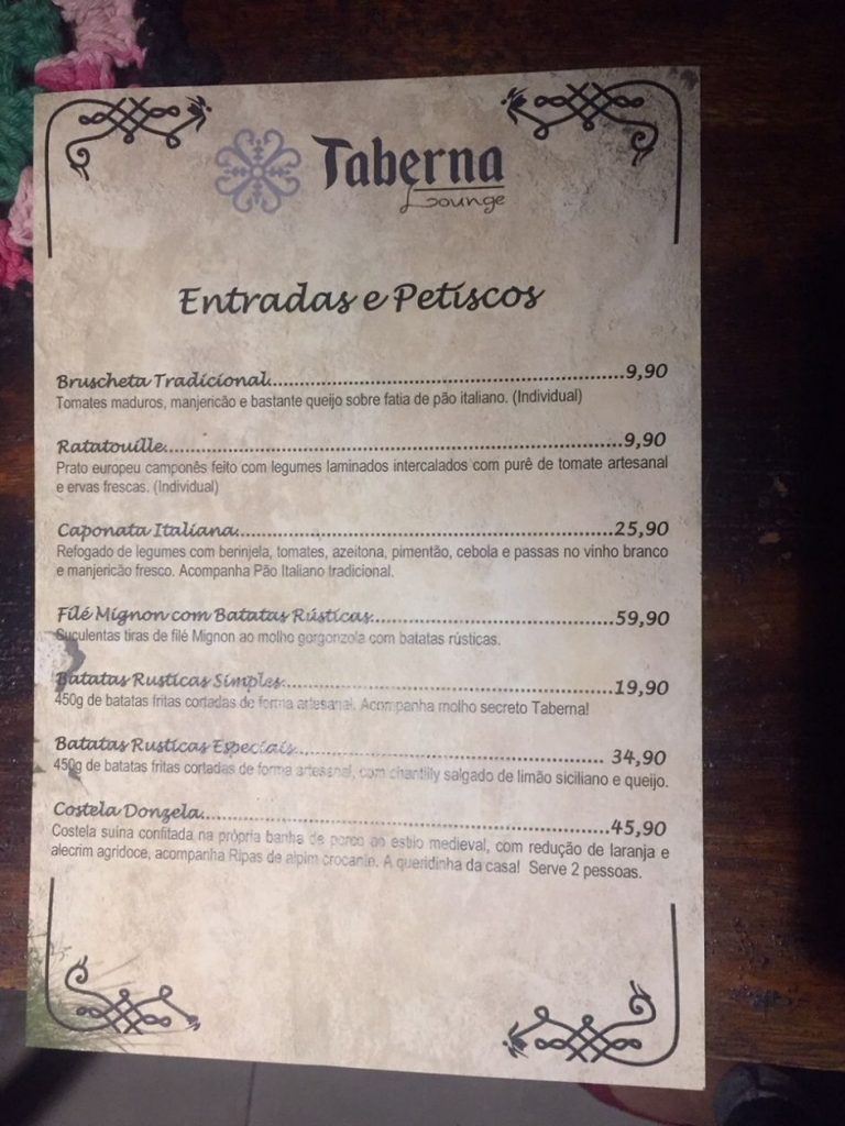 Menu Taberna Santa Teresa