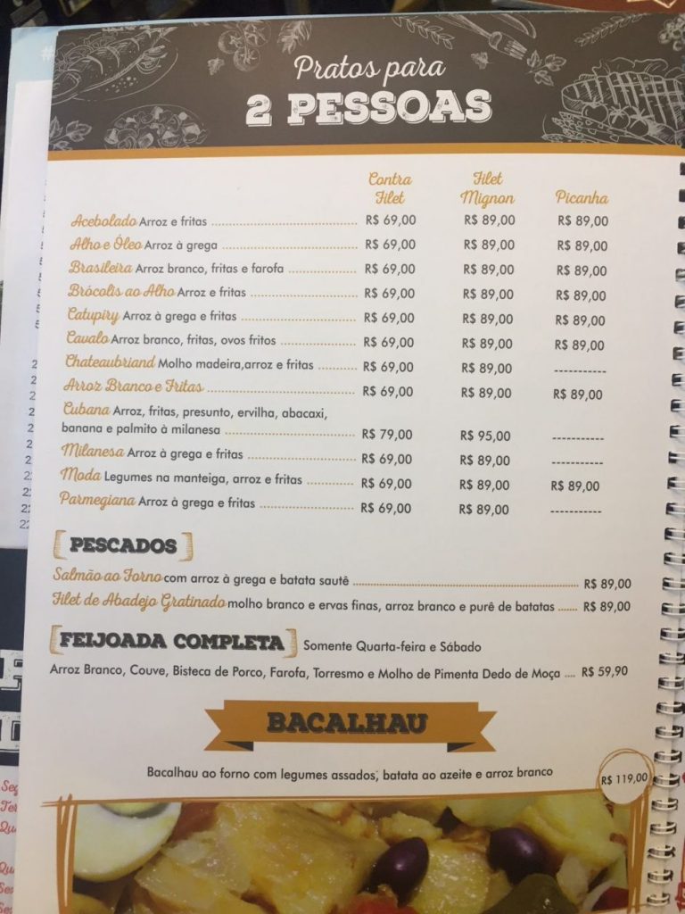 Cardápio padaria CEPAM SP